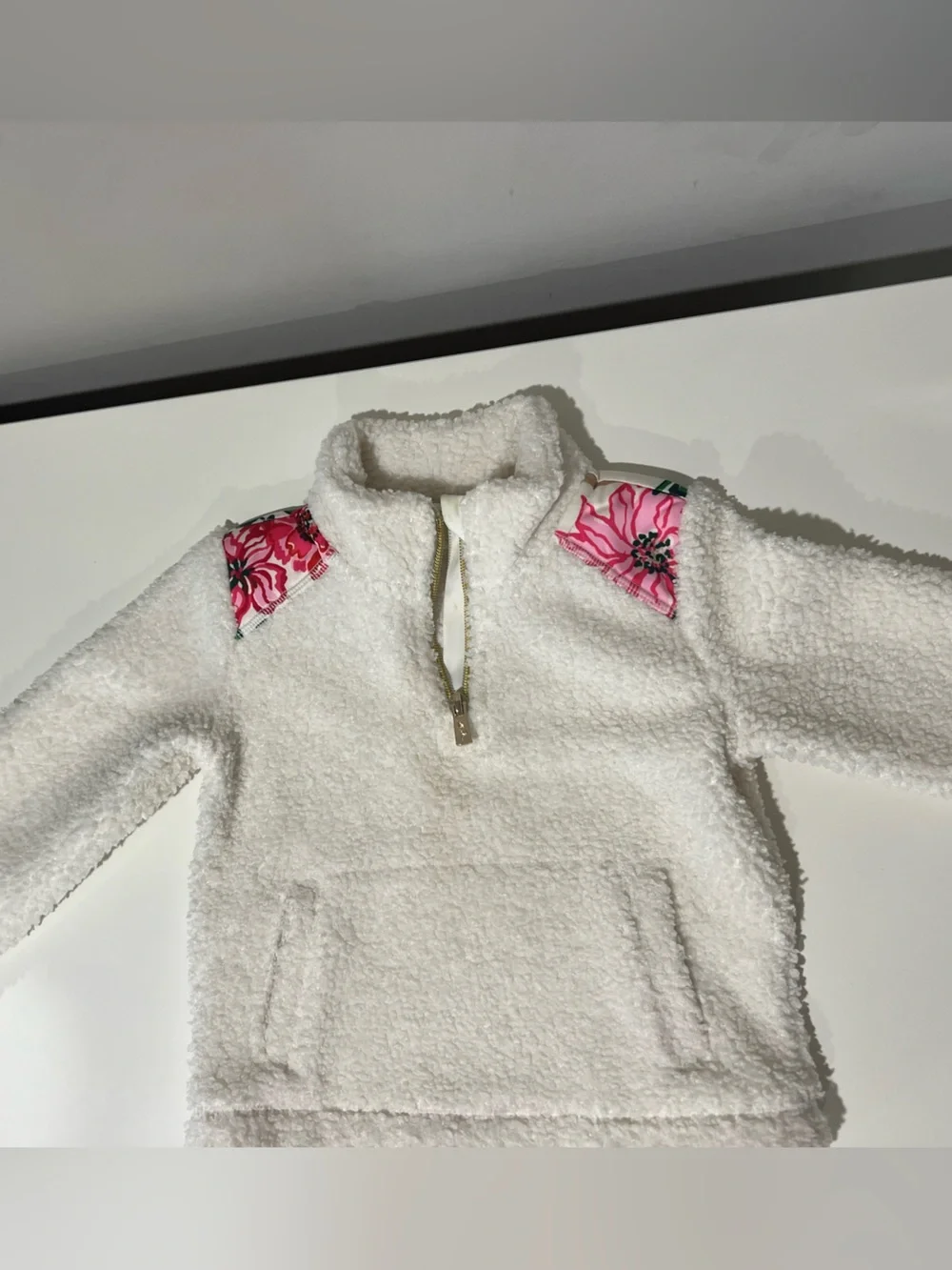 Lilly Pulitzer Cream Sherpa Jacket with Pink Floral Accents